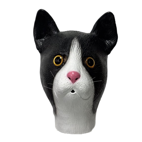 Funny Cat Mask Costume with Beard,Full Head Kitty Headgear Men Women,Latex Animal Cat Mask for Halloween Party Carnival,Black Kitty Costume Mask