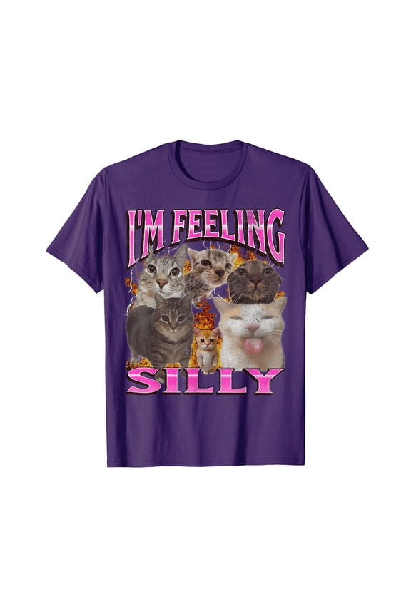Funny Cat Meme Graphic T-Shirt for Men Women - I'm Feeling Silly Playful Design