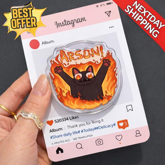 Funny Cat Meme Phone, Fire Cat Design, Dark Humor Phone Phone Grip, Animal Lover Phone Holder, E-Reader Accessory