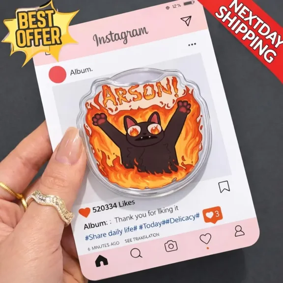 Funny Cat Meme Phone Grip, Fire Cat Design, Dark Humor Phone Holder, Cute Cat Lover Gift, Chaotic Aesthetic