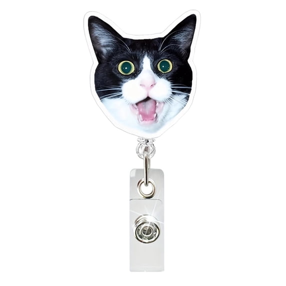 Funny Cat Meme Retractable Badge Reel Cute 2D Acrylic ID Card Holder with Swivel Alligator Clip for Nurses Doctors Students Office Supplies