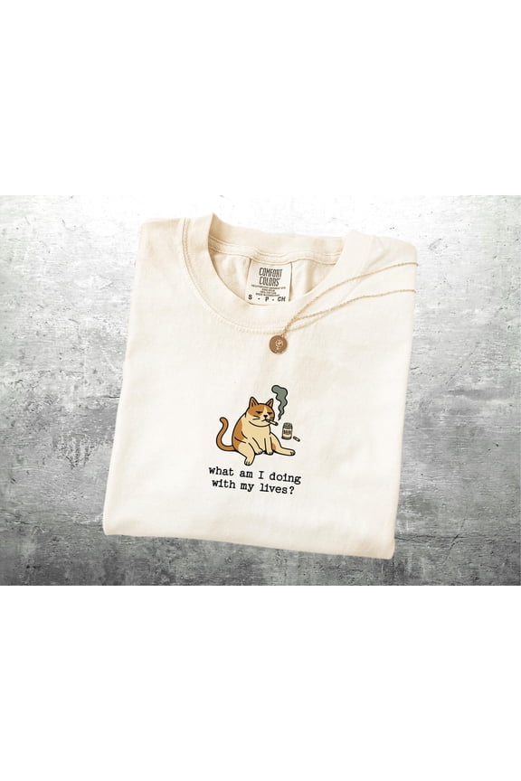 Funny Cat Meme Shirt What Am I Doing With My Lives Womens Mens Tshirt