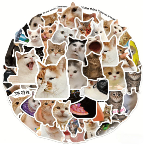 50Pcs Kawaii Cat Meme Stickers – Funny Waterproof Vinyl Stickers for Adults Water Bottles Laptops