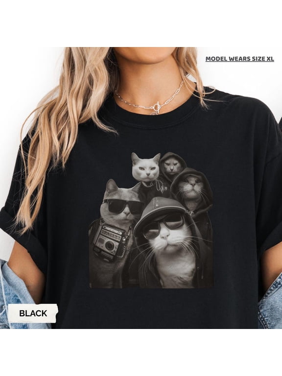 Funny Cat Meme T-Shirt, Cool Cat Gang Graphic Tee, Vintage Street Style Unisex Shirt, Cat Lover Gift for Adults