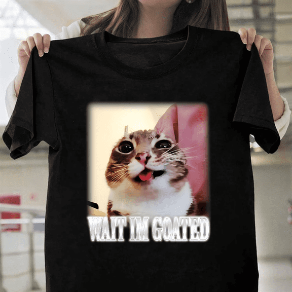 Funny Cat Meme T-Shirt Goated Tongue Out Graphic Tee, up to size 3XL.