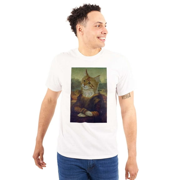 Funny Cat Meowna Lisa Modern Art Plus Size Crewneck Graphic Tee Shirt Brisco Brands 5X