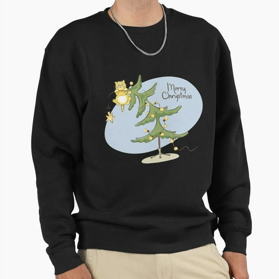 Funny Cat Meowy Christmas Holiday Graphic Unisex Sweatshirt Retro Vintage Art - Premium Fabric G22916, Up to Size 5XL