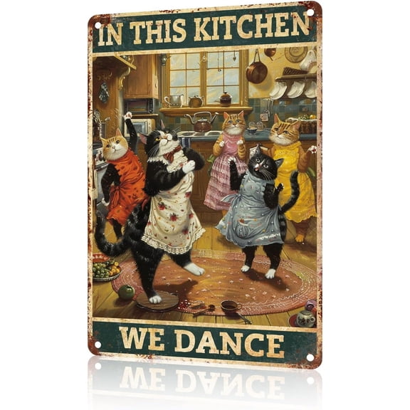 Funny Cat Metal Sign - Cooking Lover Gift Dance 8x12 Inch
