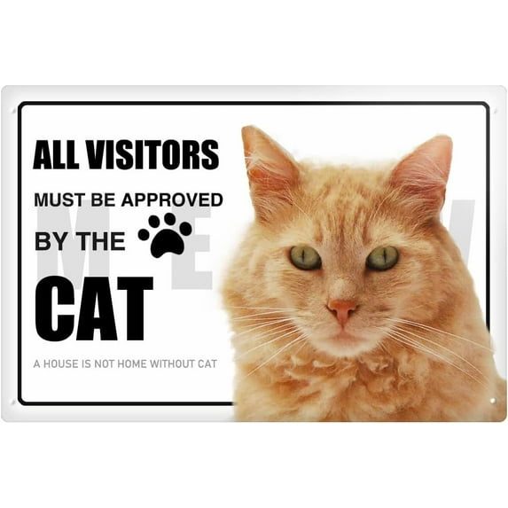 Funny Cat Metal Tin Sign All Visitors Must Be Approved Poster A House is Not A Home Funny Animal Wall Art Cat Signs Gifts for Pet Lover Birthday Housewarming Gift 12x8 Inches