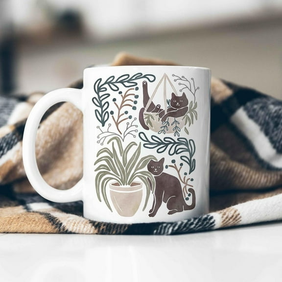 Funny Cat Mugs, Coffee Mug with Cats and Plants, Cats and Coffee, or Cats & Books, Cute Gift for Cat Lovers