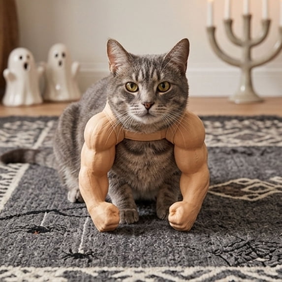 Funny Cat Muscle Arms ,3D Printed Pet Cosplay Prop,Adjustable Neck Hanging Pet Shoulder Outfit,Novelty Kitten Photo Accessory,Halloween Small Pet Party Decor