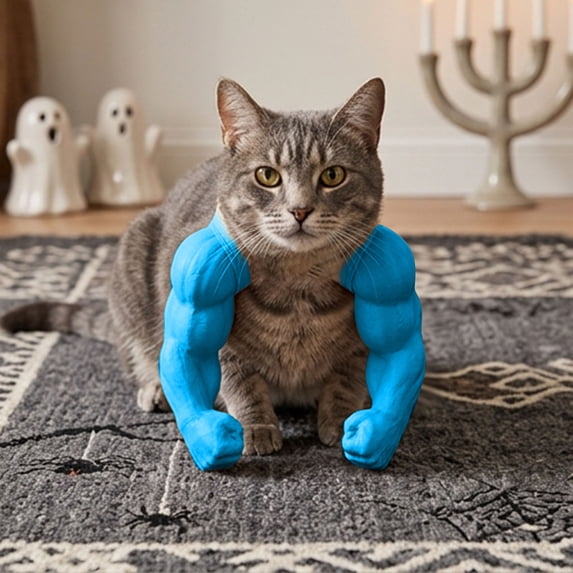 Funny Cat Muscle Arms ,3D Printed Pet Cosplay Prop,Neck Hanging Kitten Shoulder Outfit,Novelty Small Pet Photo Accessory,Halloween Pet Party Decor(Blue)