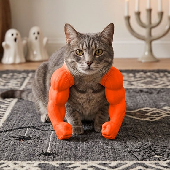 Funny Cat Muscle Arms ,3D Printed Pet Cosplay Prop,Neck Hanging Kitten Shoulder Outfit,Novelty Small Pet Photo Accessory,Halloween Pet Party Decor(Orange)