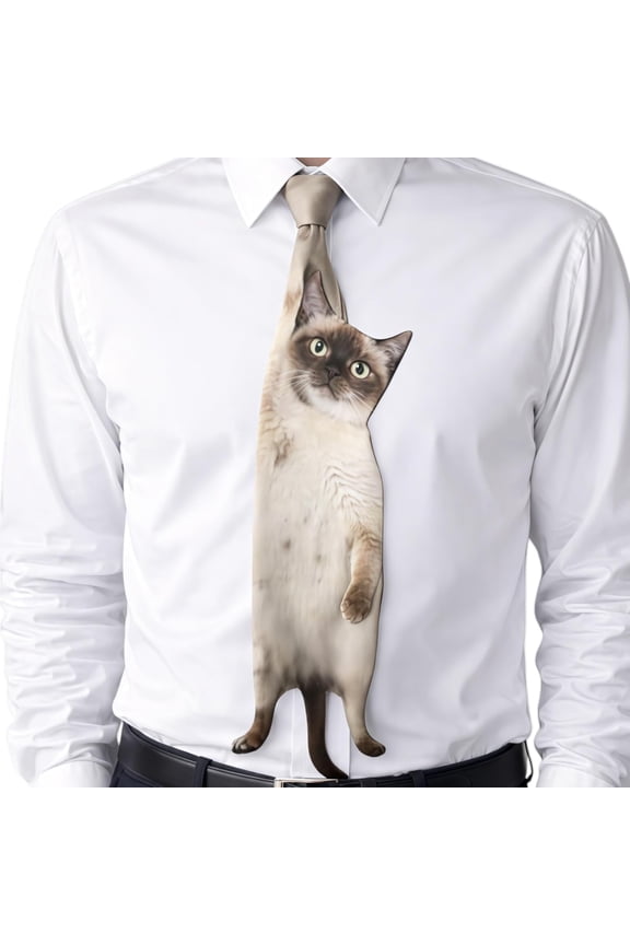 Funny Cat Neck Tie, 2026 New Novelty 3D Cat Design HangingCats Shaped Tie for Men, Creative Animal Pattern Neckwear for Parties & Weddings