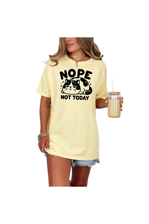 Funny Cat Nope Not Today T-Shirt, Lazy Cat Lover T-Shirt, Humorous Cat Graphic Tee, Cute Cat Saying T-Shirt, Gift for Cat Owners, Butter Comfort Colors T-Shirt, Large