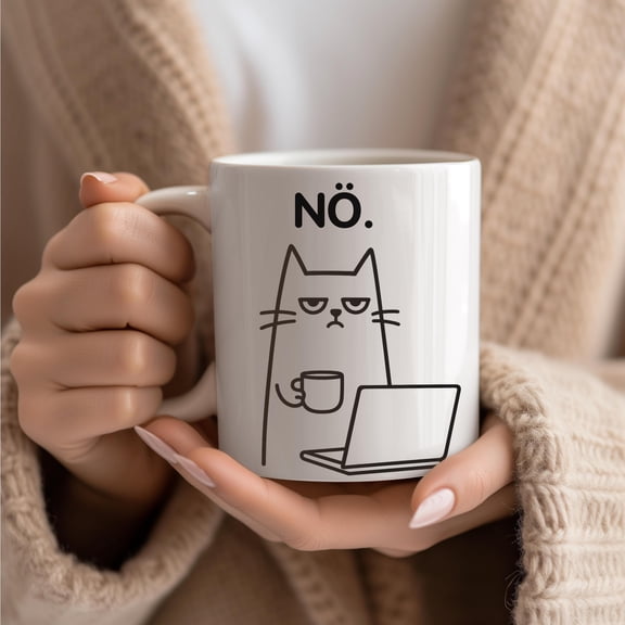 Funny Cat Office Mug Nope, Just No | Grumpy-Looking Cat Coffee Cup, Gift for Cat Lovers & Colleagues