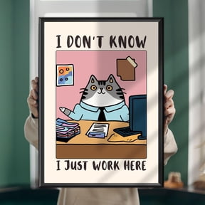 Funny Cat Office Poster: I Don't Know, I Just Work Here, Workplace Humor, Poster Only