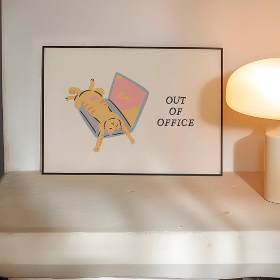 Funny Cat 'Out Of Office' Poster: Work From Home Decor UNFRAMED PAPER POSTER, Home Decor, Vintage Gift, Living Room Dercor