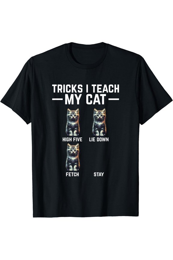 Funny Cat Owner 'Tricks I Teach My Cat' T-Shirt for Kitty Moms & Dads