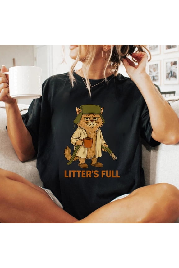 Funny Cat Parody T-Shirt, “Litter’s Full” Holiday Humor Tee, Cute Festive Cat Graphic Shirt