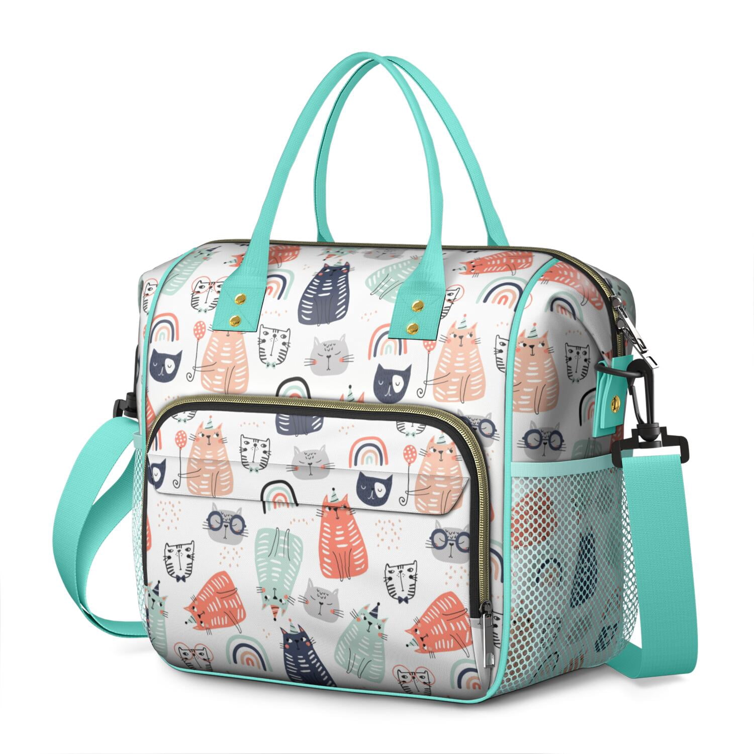 Funny Cat Pattern Lunch Bag – Insulated Leakproof Cooler Tote with Adorable Paw Prints, Large Dual Compartment Lunch Box for Work or School