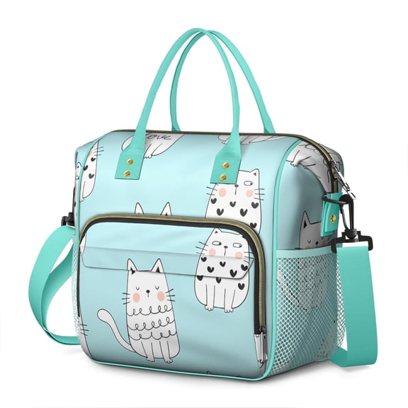 Funny Cat Pattern Lunch Bag – Insulated Leakproof Cooler Tote with Adorable Paw Prints, Large Dual Compartment Lunch Box for Work or School