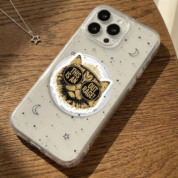 Funny Cat Phone Grip, This Is An Outrage Cat Holder, Sarcastic Kitten Phone Stand, Grumpy Cat Aesthetic Gift, Cool Cat Mobile Accessory