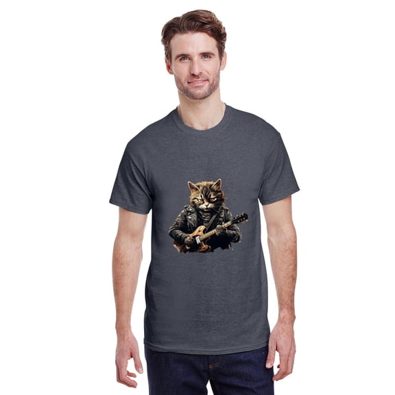 Funny Cat Playing Guitar Animal Pet Rock Music Lover Unisex T-Shirt, for men & women, up to size 5XL