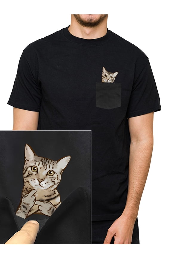 Funny Cat Pocket Print Cotton T-Shirt for Men and Women- Soft Short SleeFit, S-5XL, Machine Washable, Summer Streetwear, Regular Fit T-Shirt | Playful Design | Comfortable Fit, Cat Shirt