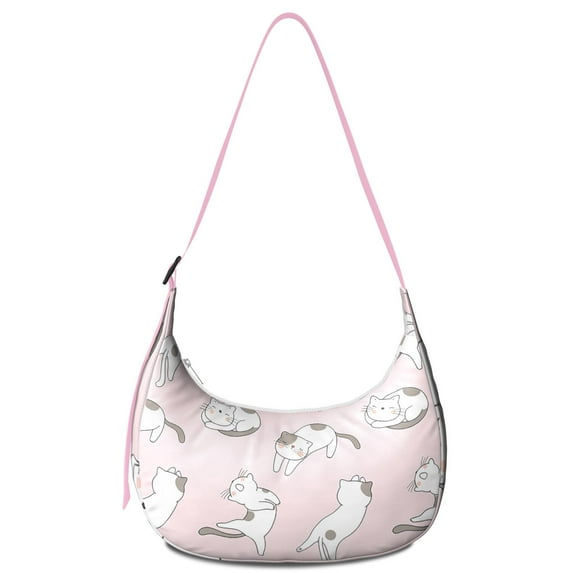 Funny Cat Print Crescent Crossbody Bag for Women Mens , Artistic Hand-drawn Illustration Shoulder Bag, Cute Pet Pattern for Cat Lovers and Gift Use