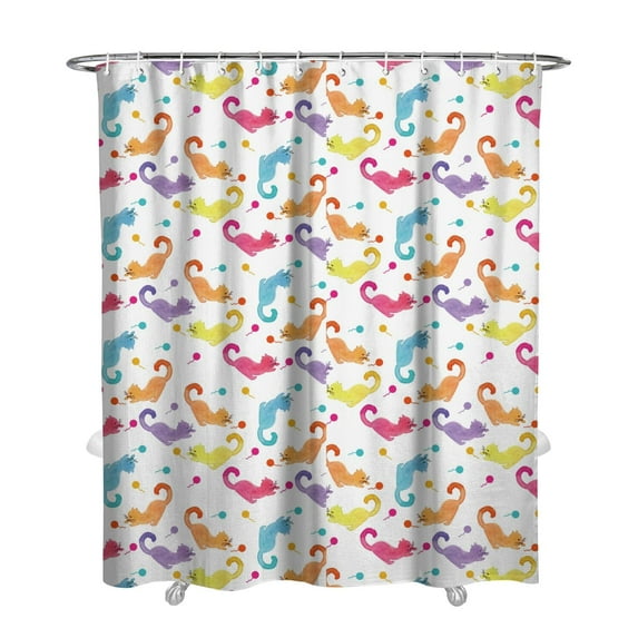 Funny Cat Print Shower Curtain - Adorable Watercolor Cat Artwork, Waterproof & Quick-Dry, 72x84 Inch, Machine Washable
