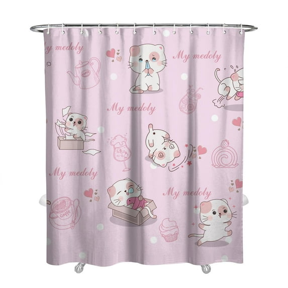 Funny Cat Print Shower Curtain - Adorable Watercolor Cat Artwork, Waterproof & Quick-Dry, 72x84 Inch, Machine Washable