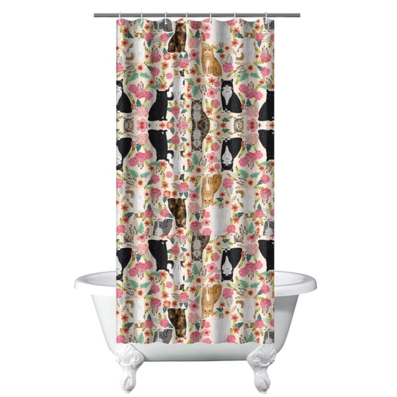 Funny Cat Print Shower Curtain, Adorable Watercolor Cat Artwork, Waterproof Quick-Dry Bath Curtain for Cat Lovers, 36x72 Inch