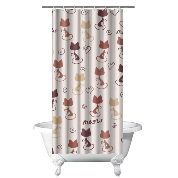 Funny Cat Print Shower Curtain, Adorable Watercolor Cat Artwork, Waterproof Quick-Dry Bath Curtain for Cat Lovers, 36x72 Inch