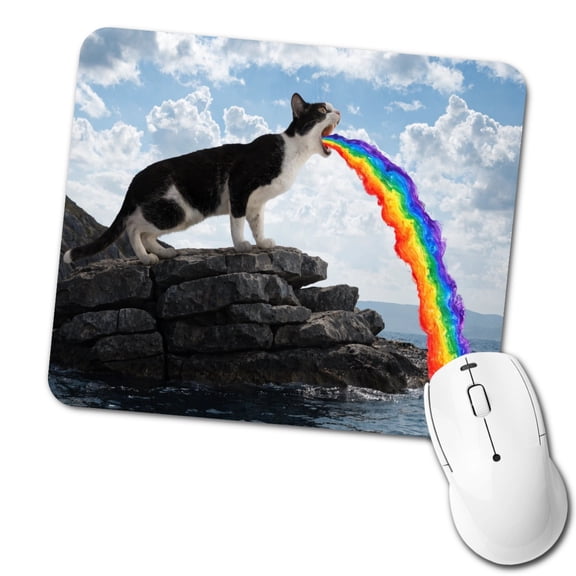 Funny Cat Rainbow Vomit Mouse Pad Low Profile Gaming Mat