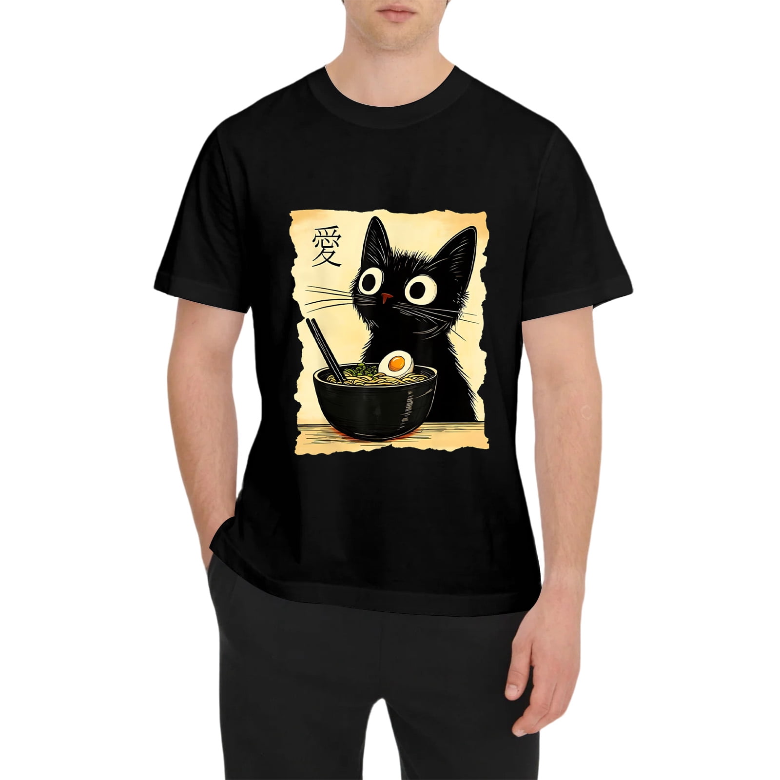 Funny Cat Ramen Graphic Tee Japanese Kawaii Anime Cat T-Shirt shirts ...