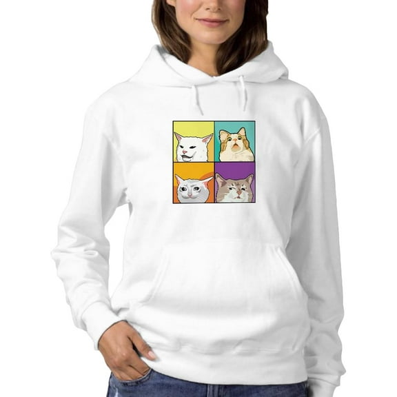 Funny Cat Reactions Hoodie Women -Smartprints Designs, Female XX-Large