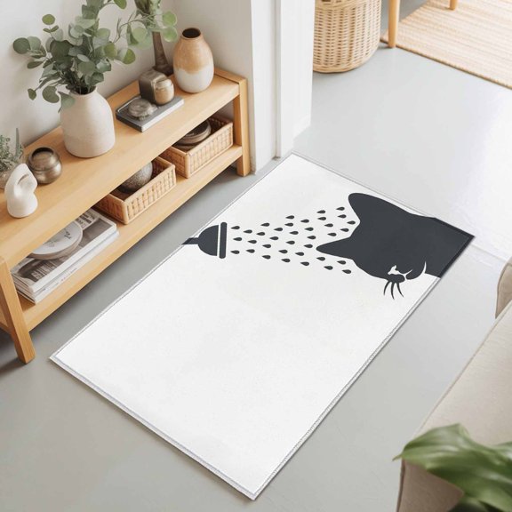 Funny Cat Rectangle Rug 2'x3' Cartoon Grey White Animal Shadow Washable Area Rugs for Living Room Bedroom Entryway Non Slip Entrance Door Mat Indoor Floor Carpet