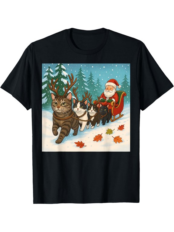 Funny Cat Reindeer Santa Christmas Design for Men Women Kid T-Shirt