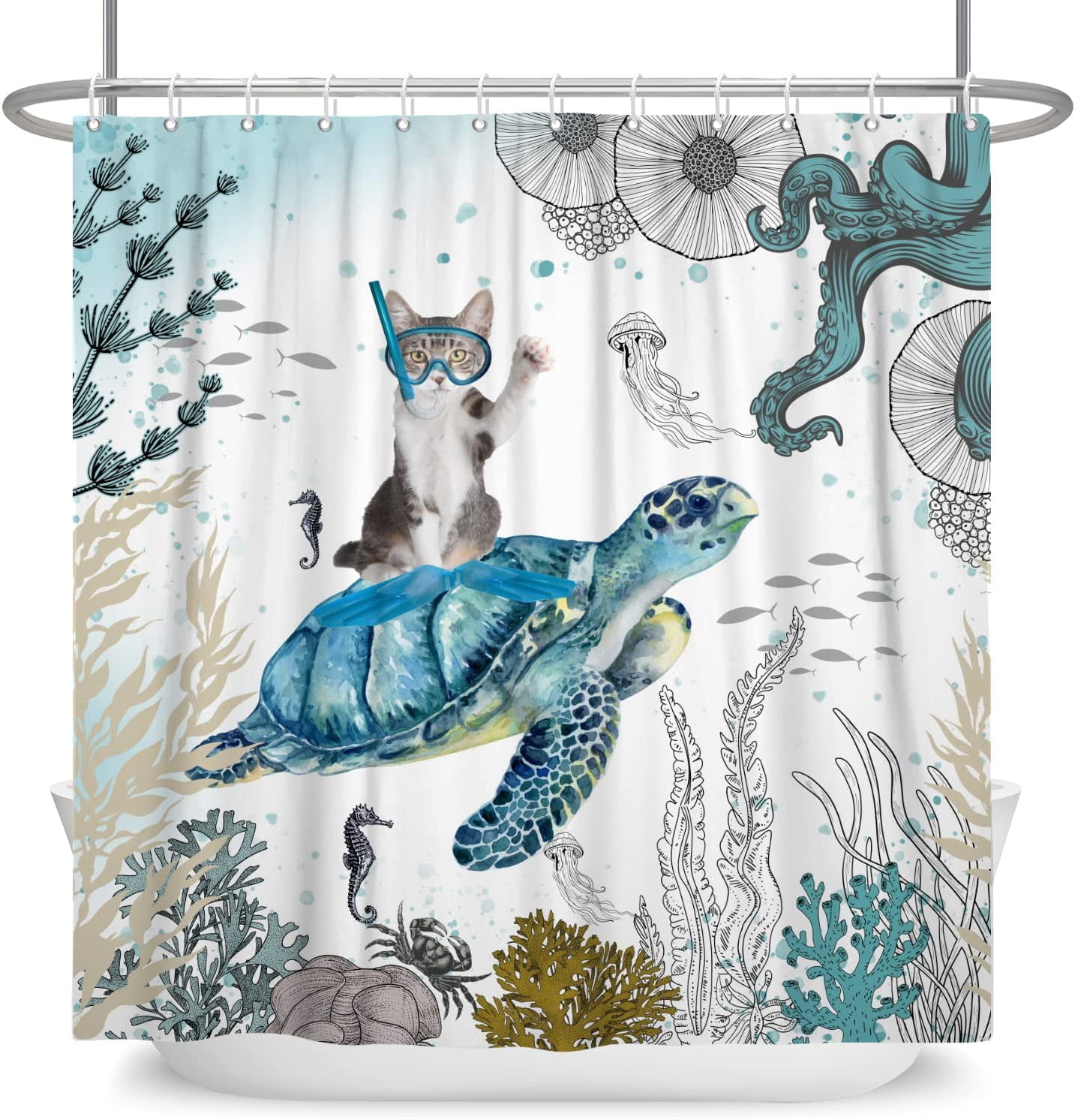 aoselan Tropical Dolphin Shower Curtain Ocean Theme Fantasy Colorful Fishes  Coral Funny Marine Life Shower Curtain for Kids Bathroom Curtain Polyester  Fabric with Hooks 36x72 