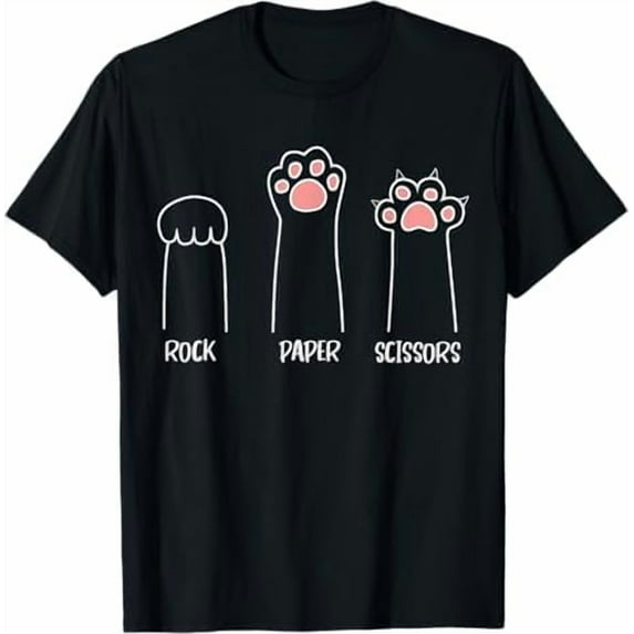 Funny Cat Rock Paper Scissors Hand Game Cute Paws T-Shirt Men Women Boys Girls Cat Lover Gifts Tees