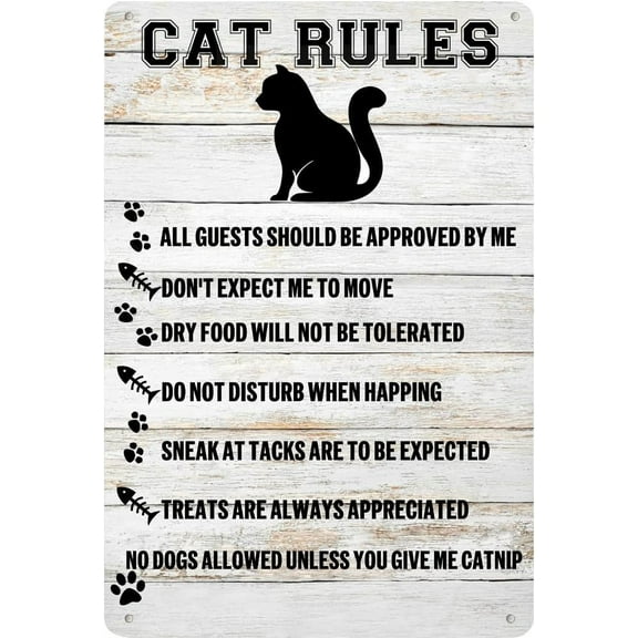 Funny Cat Rules Metal Tin Sign Wall Decor Rustic Farmhouse Cat Signs with Sayings for Home Decor Gifts 8 x 12 inch for Dog Lovers
