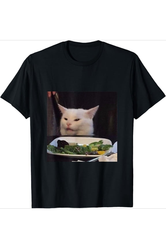 Funny Cat Salad T Shirt Serious Face Cat Meme Photo Print Design Casual Tee Women's Daily Versatile Crew Neck Short Sleeve