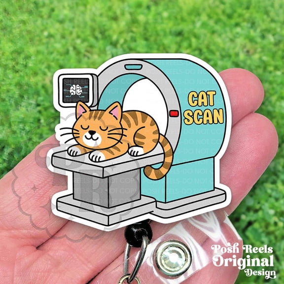 Funny Cat Scan Badge Reel, Radiologist Acrylic Retractable CT Scanner Badge ID Holder, Heavy Duty, MRI Safe, Cute Radiology Tech Gift