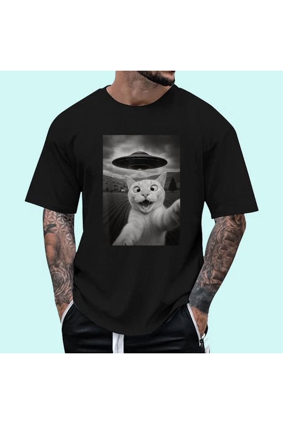 Funny Cat Selfie With Alien Ufo Graphic Gift, Funny Shirt