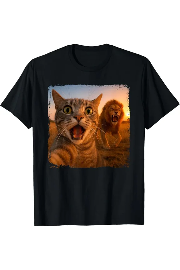 Funny Cat Selfie With Feline Meme For Men Women Kids Humor Unisex T-Shirt, up to Size 5XL