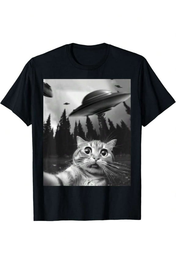 Funny Cat Selfie With UFOs T-Shirt