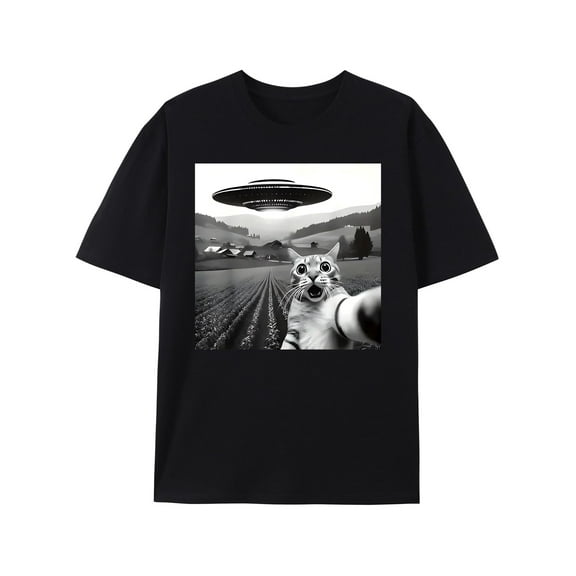 Funny Cat Selfie with Alien UFO Cat Lover Gifts for Unisex Men Women T-Shirt