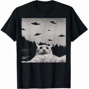 Greenink Funny Cat Selfie with ThreadWeird Alien UFO Cat Lover Gifts for Unisex Men Women Kids T-Shirt