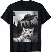 Funny Cat Selfie with UFOs T-Shirt